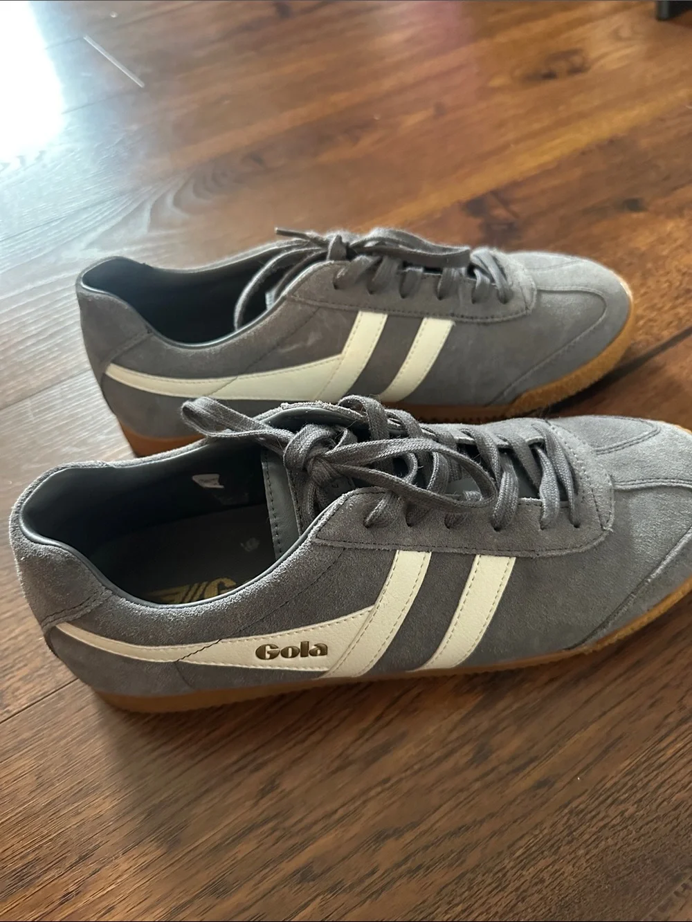 Gola Gray Suede Sneakers with Cream Stripes